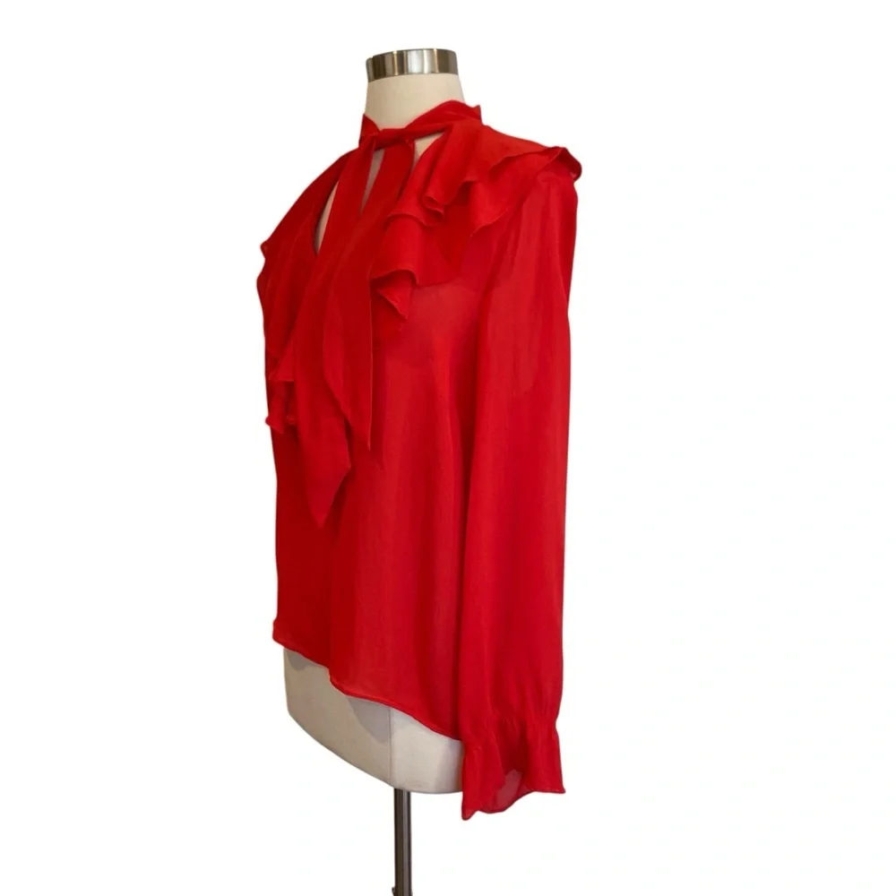 Aritzia Little Moon Gazania Ruffle Blouse In Red Size Small - Picture 6 of 11